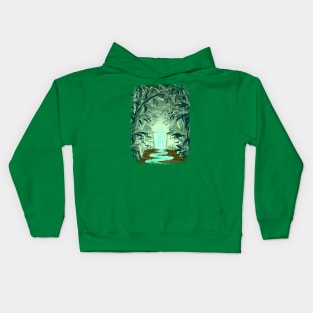 Fluorescent Waterfall on Surreal Bamboo Forest Kids Hoodie